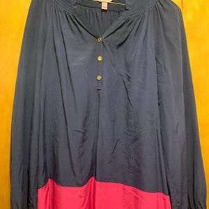Lilly Pulitzer Navy & Pink Silk Longsleeve Top Size M